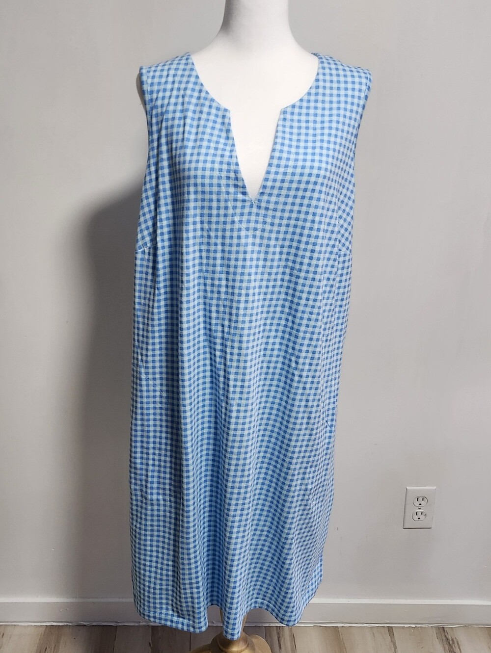 Lands' End Light Blue Gingham Shift Dress With Pockets